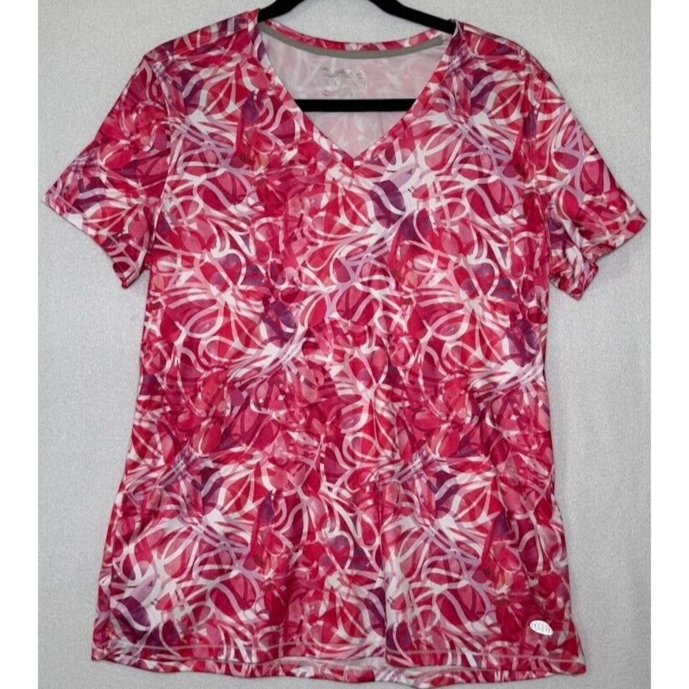 Reel Legends Shirt Women‎ Large Multicolor Colorful Floral Short Sleeve V Neck